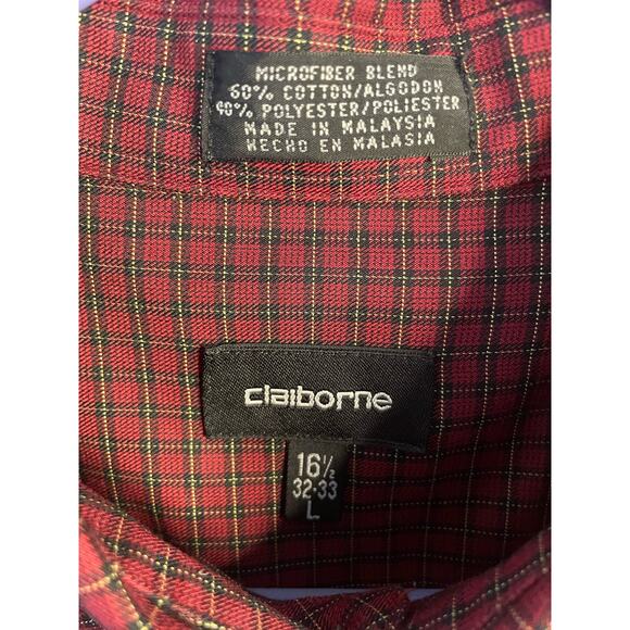 Claiborne Men's Red Plaid button down dress shirt size 16-1/2 32-33 Large - Picture 5 of 13
